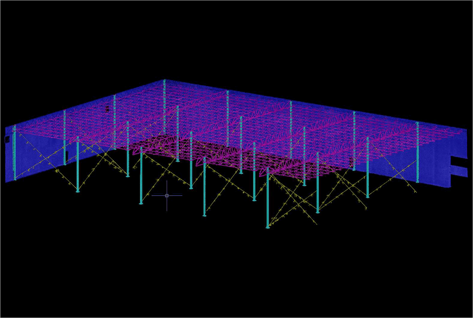 Colorized point cloud of the steel frame and roof structure
